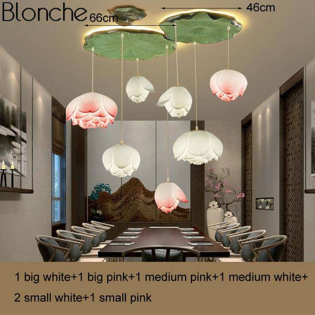 Suspension LED style chinois avec fleurs Lotus - vue 12 sur 18
