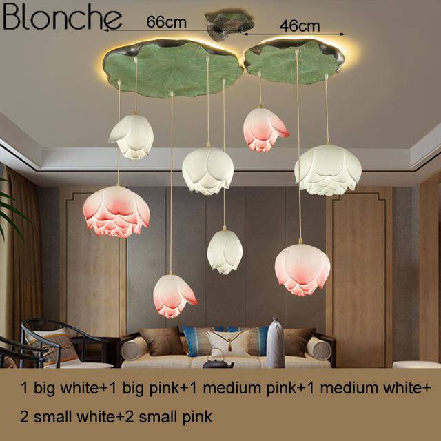 Suspension LED style chinois avec fleurs Lotus - vue 13 sur 18