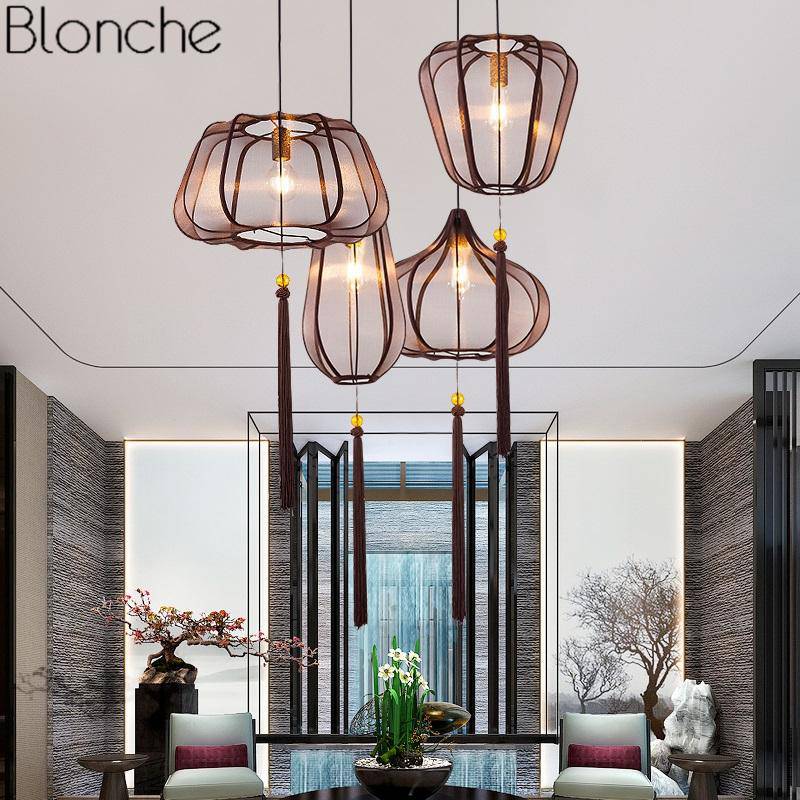 Suspension LED style chinois en tissu