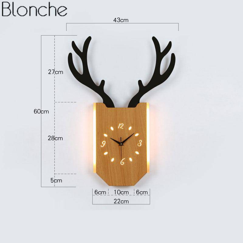 Applique murale LED corne de cerf et horloge - vue 10 sur 14