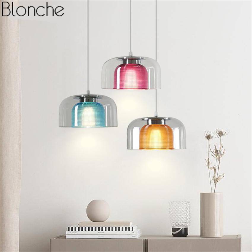 Suspension LED en verre design avec intérieur coloré - vue 8 sur 11