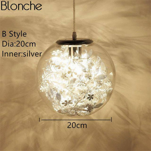 Lampe à poser boule en verre avec feuilles - vue 8 sur 10