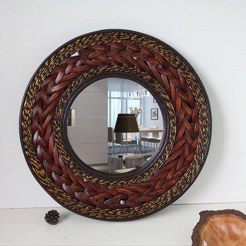 Miroir mural rond en bois tressé Antique