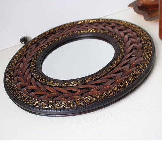 Miroir mural rond en bois tressé Antique