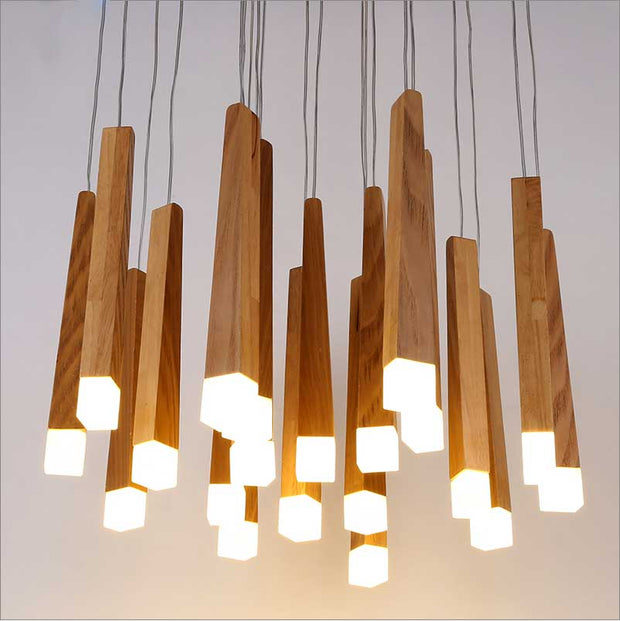 Suspension moderne longue barre en bois Nordic