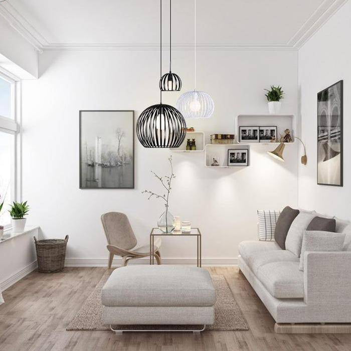 Suspension en cage ronde vintage (noir ou blanc) - vue 3 sur 7