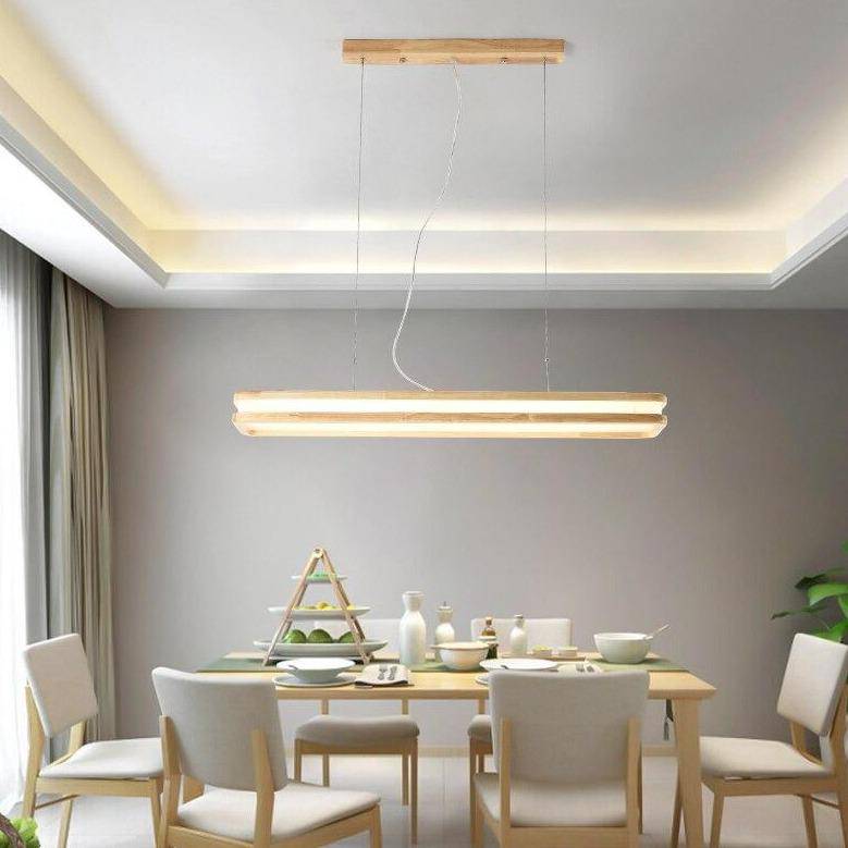 Suspension moderne à LED allongée en bois Loft - vue 3 sur 4