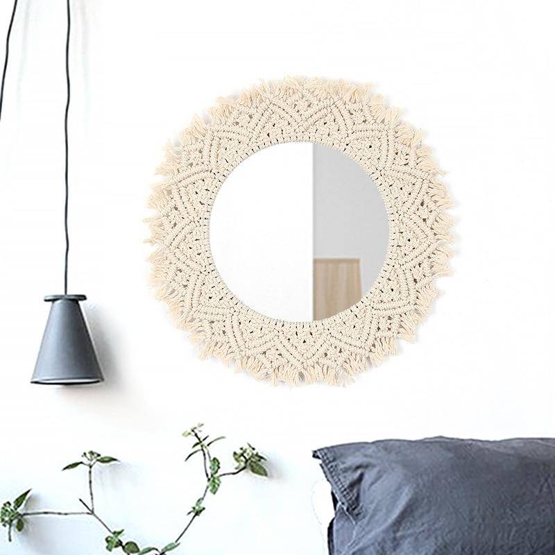 Miroir mural décoratif rond en tissu tressé Tapestry