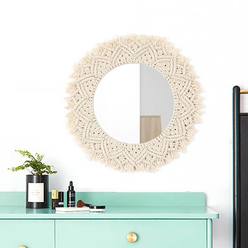 Miroir mural décoratif rond en tissu tressé Tapestry