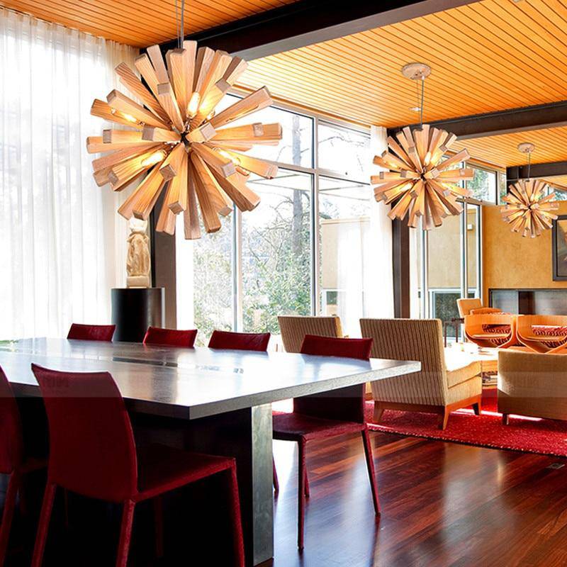 Suspension design à LED en bois style Wongshi - vue 4 sur 9