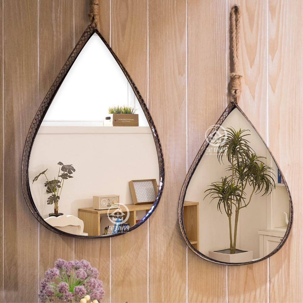 Miroir mural arrondi suspendu en métal industriel Antique - vue 4 sur 4