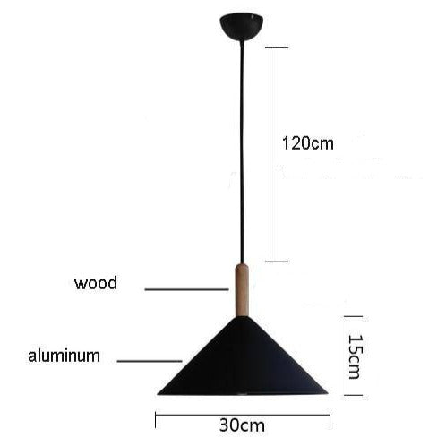 Suspension design cône en aluminium et support en bois - vue 6 sur 6