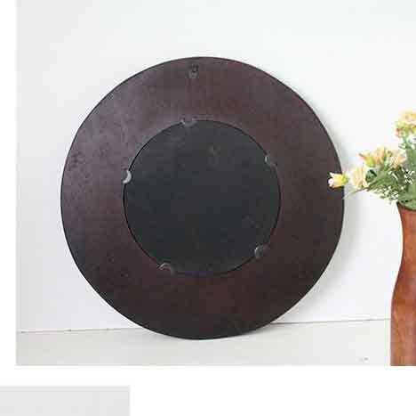 Miroir mural décoratif rond en bois foncé tressé - vue 5 sur 4