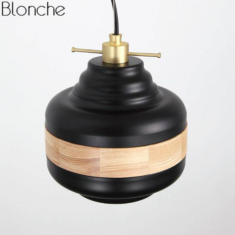 Suspension moderne LED noire et bandeau bois Country - vue 4 sur 11