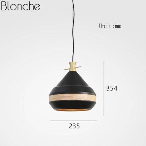 Suspension moderne LED noire et bandeau bois Country