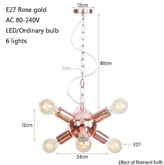 Lustre design LED en métal rose gold avec plusieurs lampes Fly - vue 3 sur 9