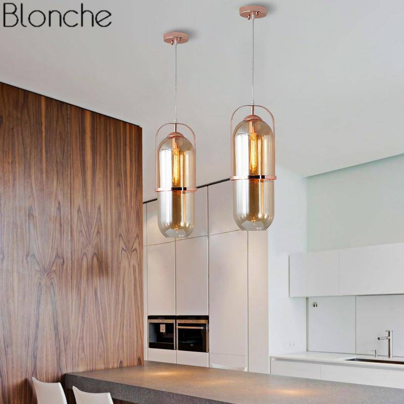 Suspension design en verre et métal rose gold Loft - vue 3 sur 6