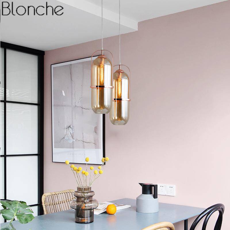 Suspension design en verre et métal rose gold Loft