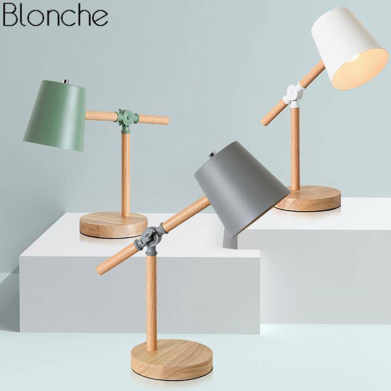 Lampe à poser en bois ajustable avec abat-jour coloré - vue 3 sur 10