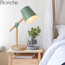 Lampe à poser en bois ajustable avec abat-jour coloré