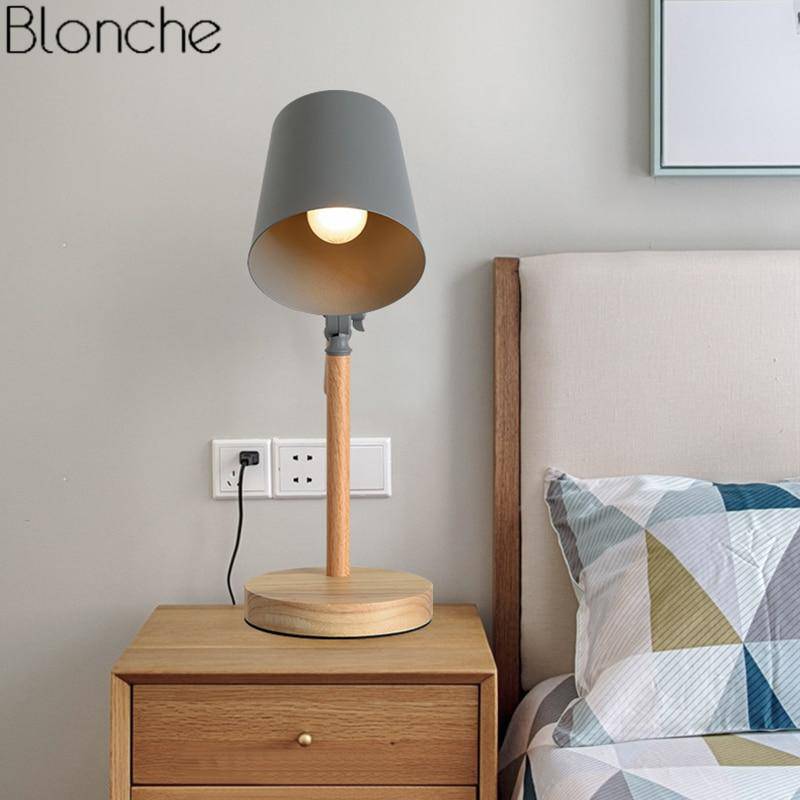 Lampe à poser en bois ajustable avec abat-jour coloré - vue 5 sur 10