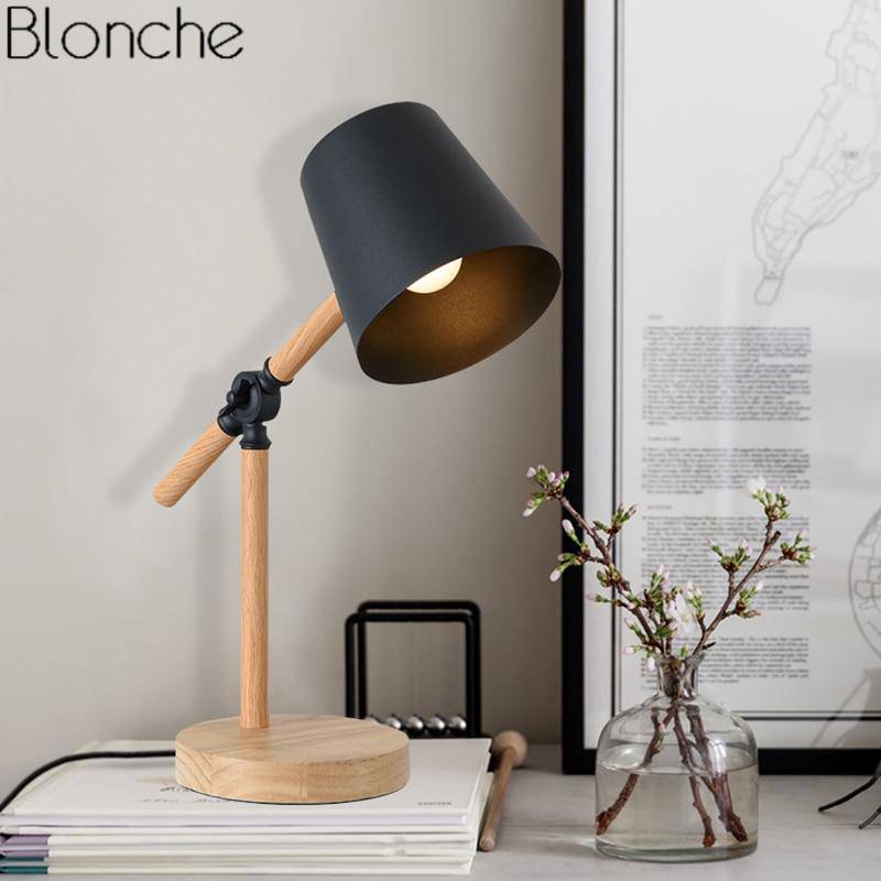 Lampe à poser en bois ajustable avec abat-jour coloré
