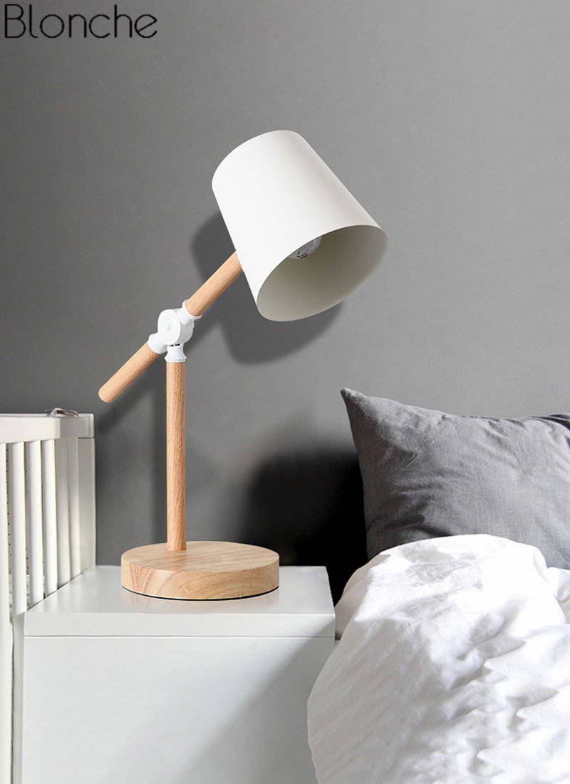 Lampe à poser en bois ajustable avec abat-jour coloré - vue 9 sur 10