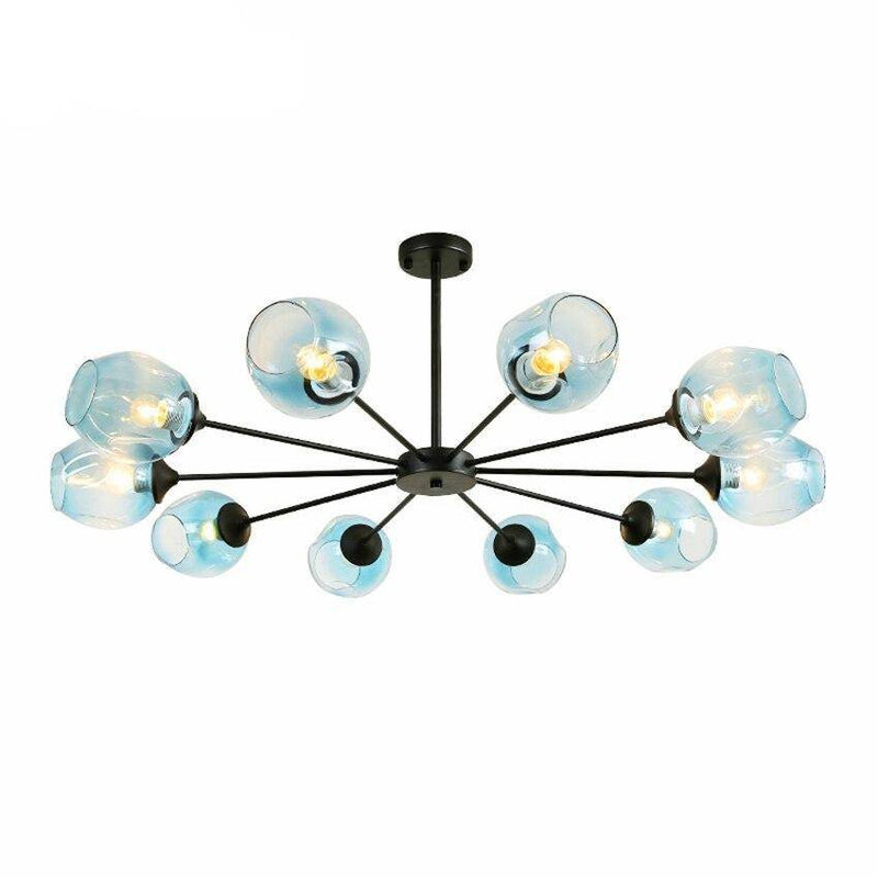 Lustre design LED en métal avec plusieurs abat-jours en verre coloré