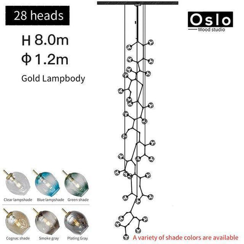 Suspension design LED avec abat-jour en verre style branche Creative