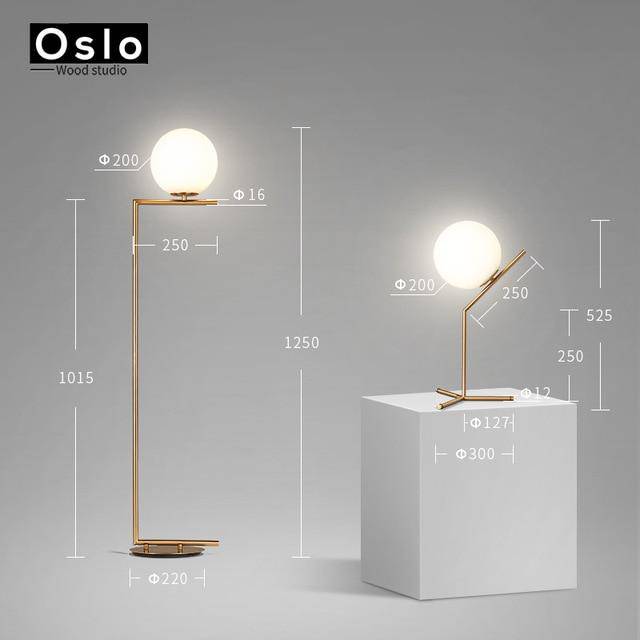 Lampadaire design à LED doré avec boule en verre - vue 6 sur 8