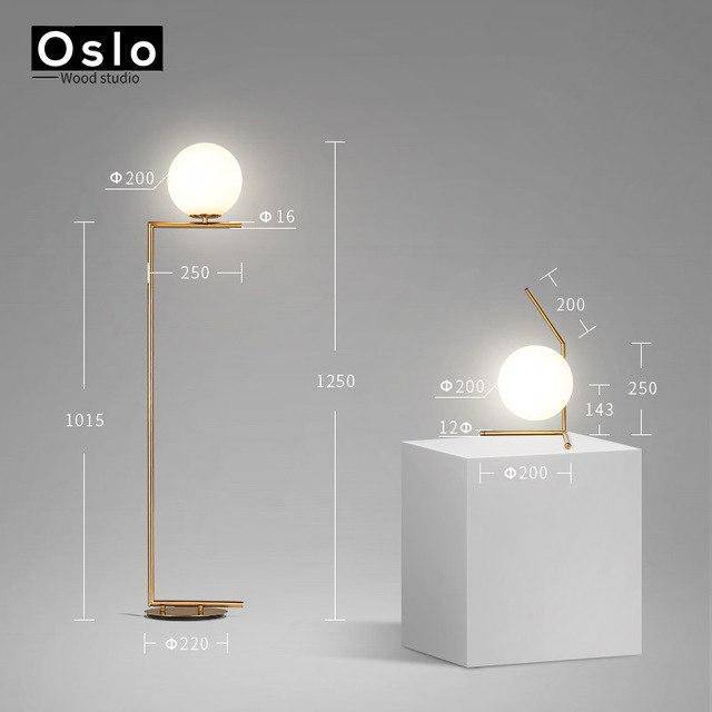 Lampadaire design à LED doré avec boule en verre - vue 8 sur 8
