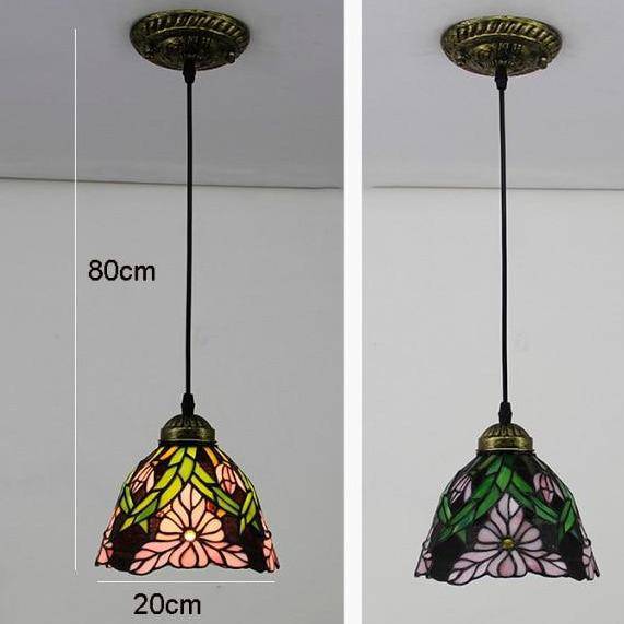 Suspension rétro à LED avec abat-jour verre aux motifs fleurs - vue 7 sur 7