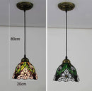 Suspension rétro à LED avec abat-jour verre aux motifs fleurs