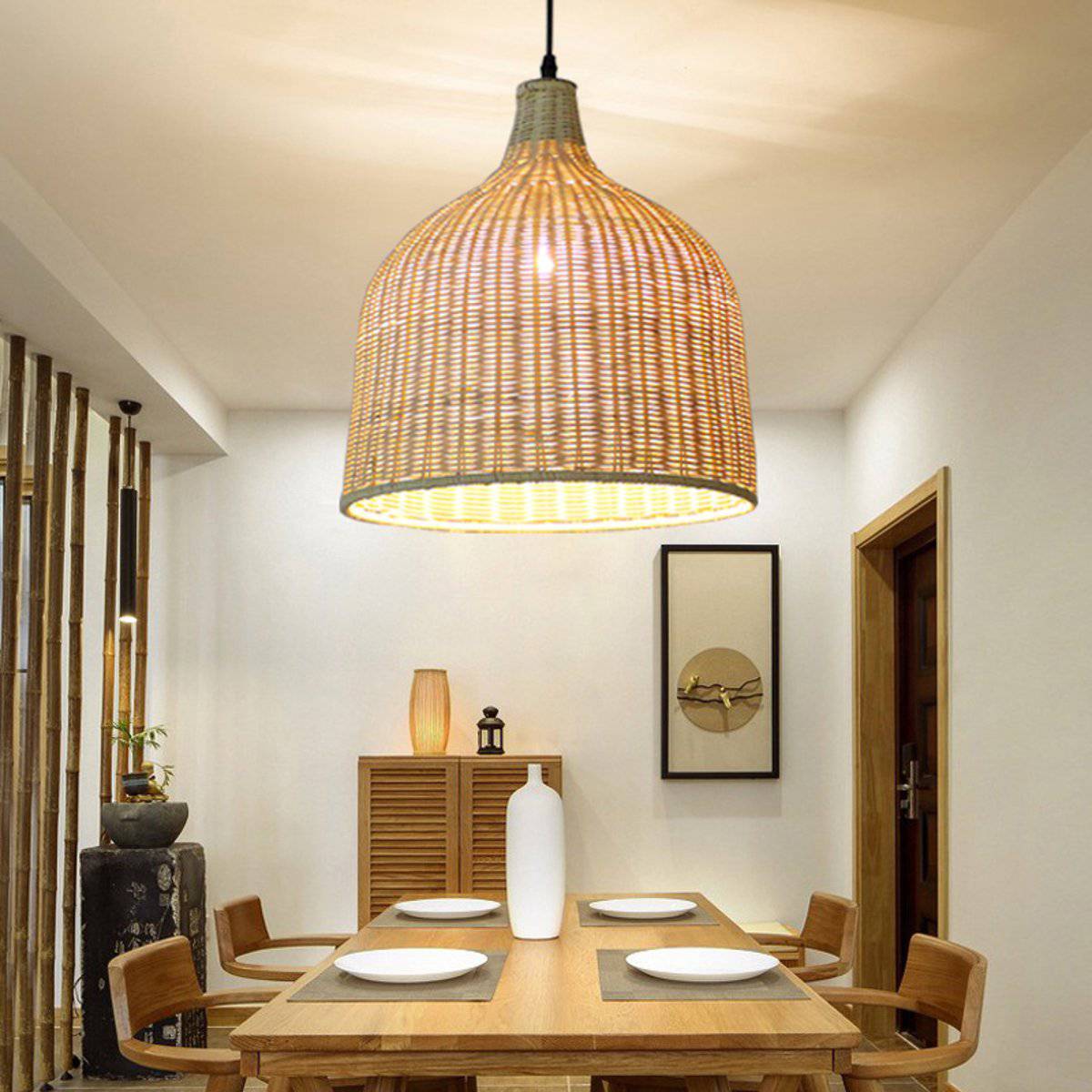 Suspension en rotin LED avec abat-jour arrondi Hang - vue 5 sur 5