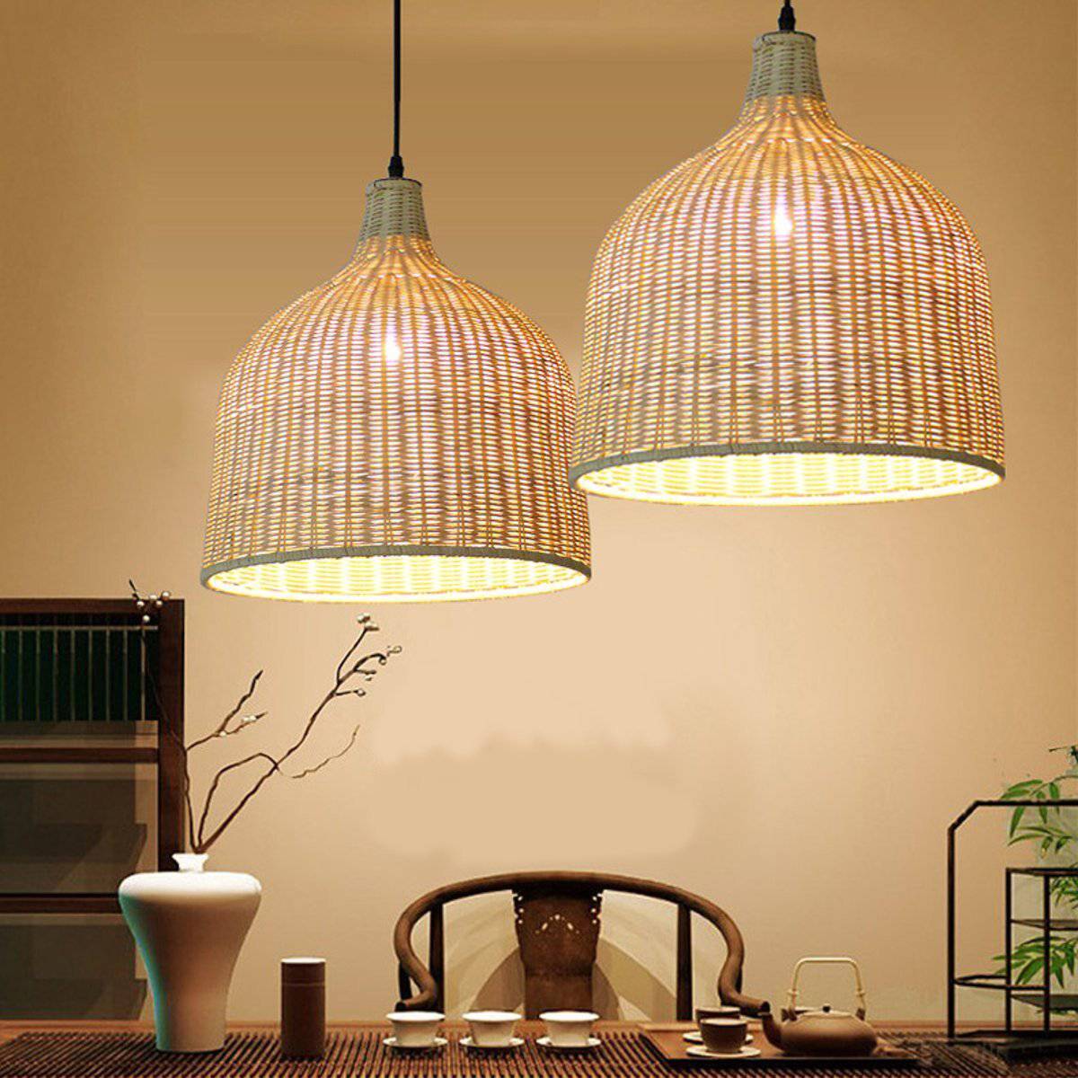 Suspension en rotin LED avec abat-jour arrondi Hang