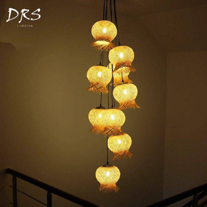 Suspension en rotin LED aux formes arrondies Créative - vue 3 sur 3