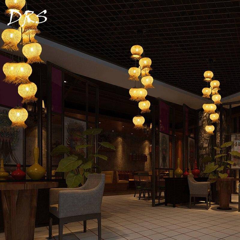 Suspension en rotin LED aux formes arrondies Créative