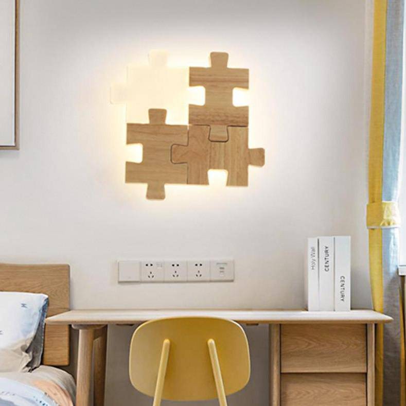 Applique murale design en forme de puzzle en bois