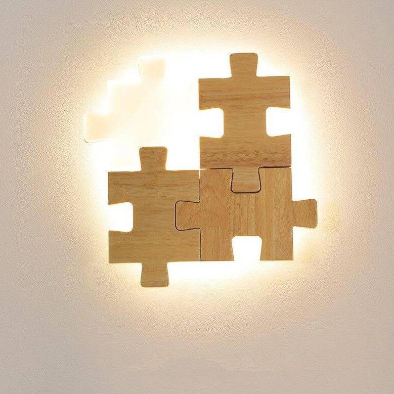 Applique murale design en forme de puzzle en bois