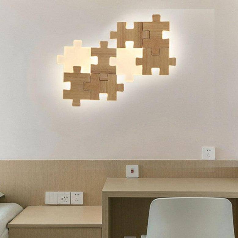 Applique murale design en forme de puzzle en bois