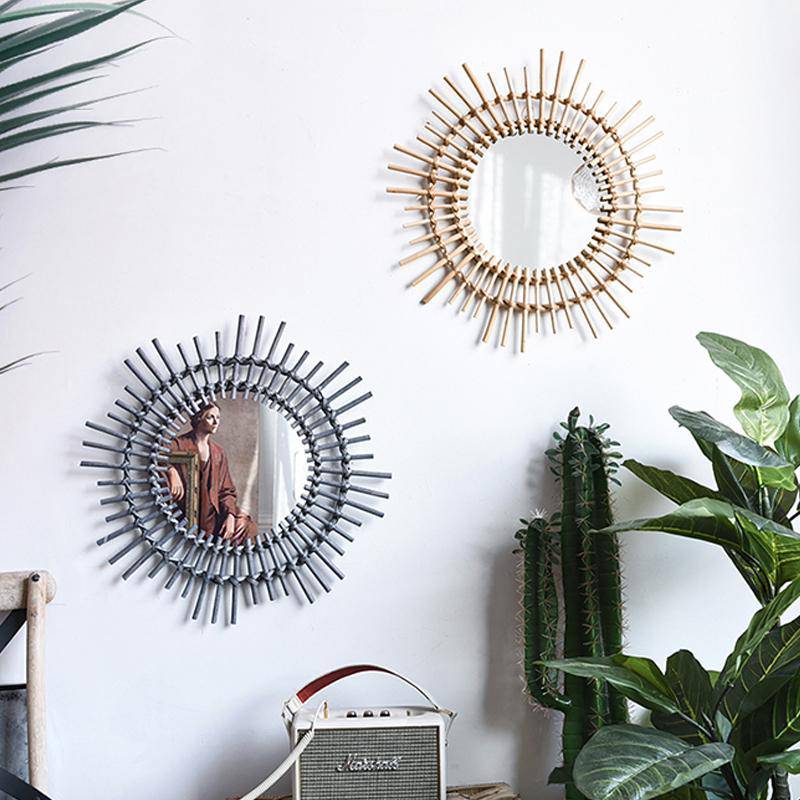 Miroir mural décoratif rond en rotin noir Rattan - vue 4 sur 4
