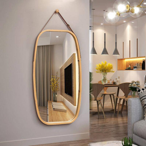 Miroir mural suspendu rectangle arrondi aux bords marrons Wear