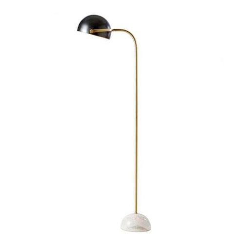 Lampadaire design doré avec abat-jour boule noire et base en marbre