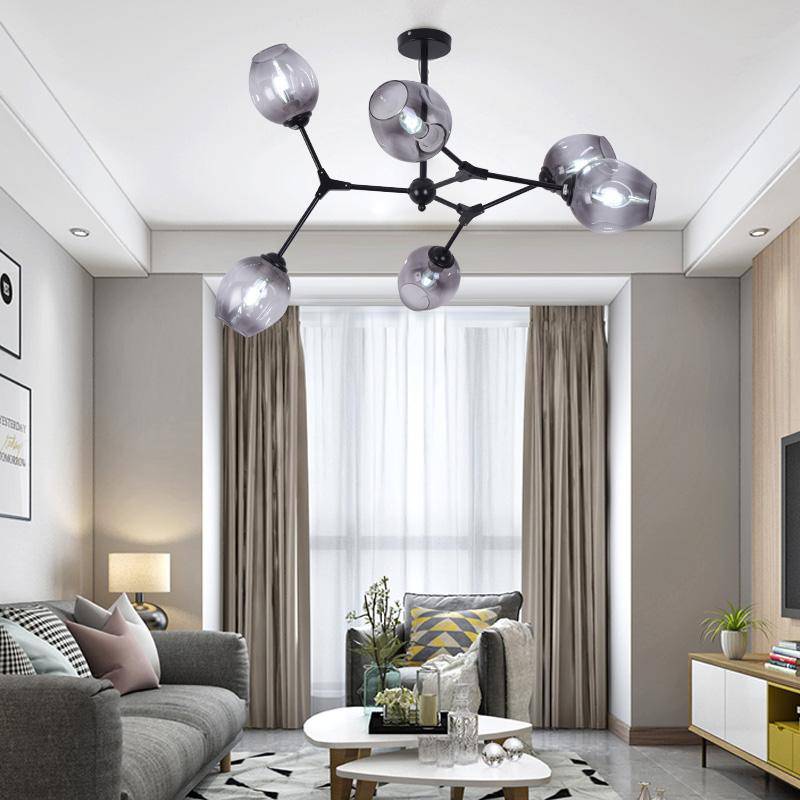 Lustre design à LED branches en métal et lampes en verre Lindsey - vue 5 sur 9
