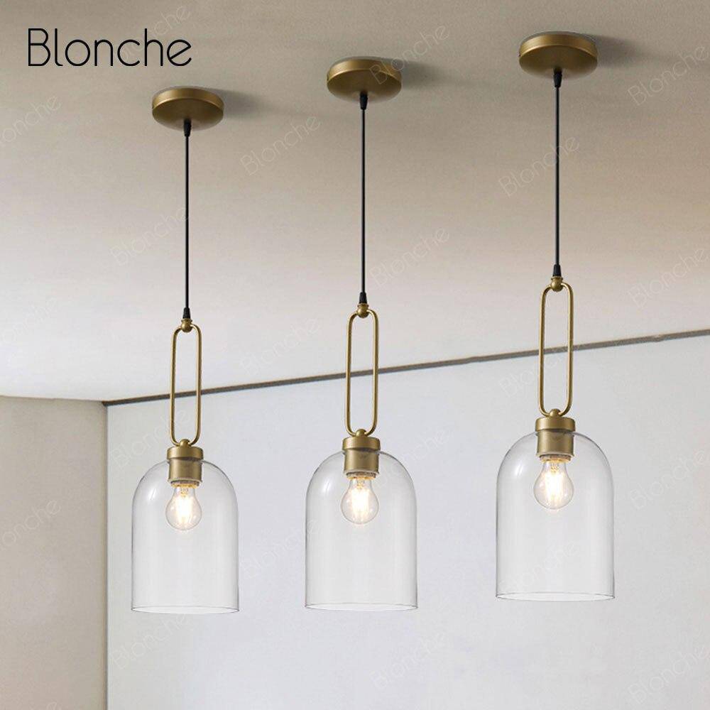 Suspension design LED en verre arrondi et anneau doré - vue 5 sur 7