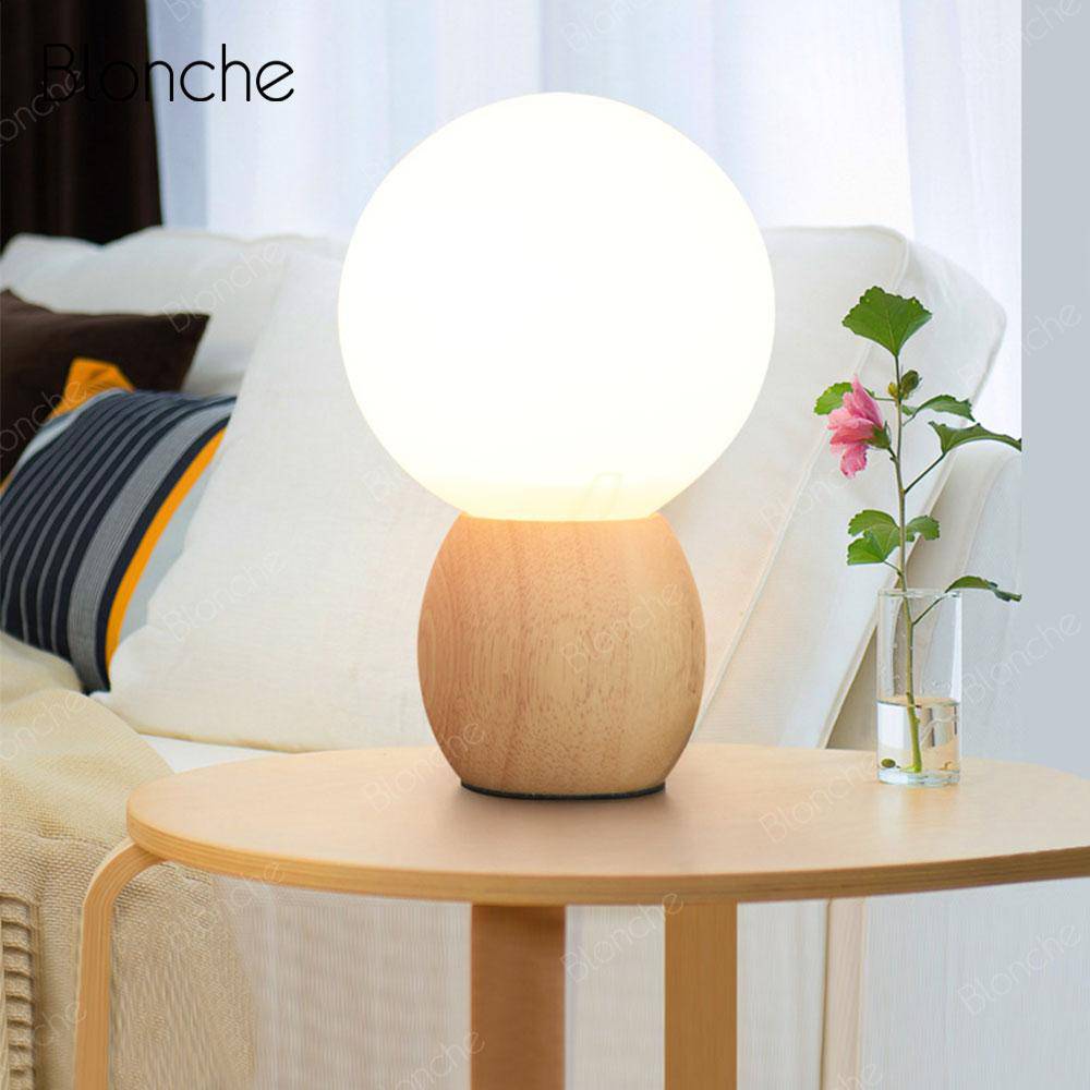Lampe de chevet à LED boule en bois - vue 3 sur 6