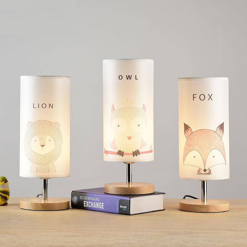 Lampe de chevet (ou bureau) en bois avec dessin d'animaux pour enfant - vue 2 sur 6