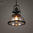 Suspension industrielle LED avec abat-jour en verre et métal noir rétro