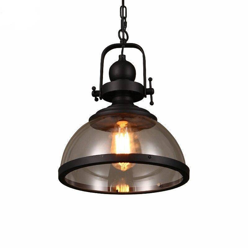 Suspension industrielle LED avec abat-jour en verre et métal noir rétro - vue 4 sur 4