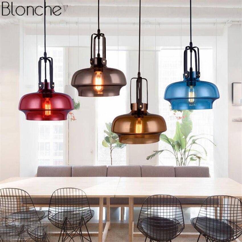 Suspension design LED en verre coloré style Hang - vue 3 sur 10